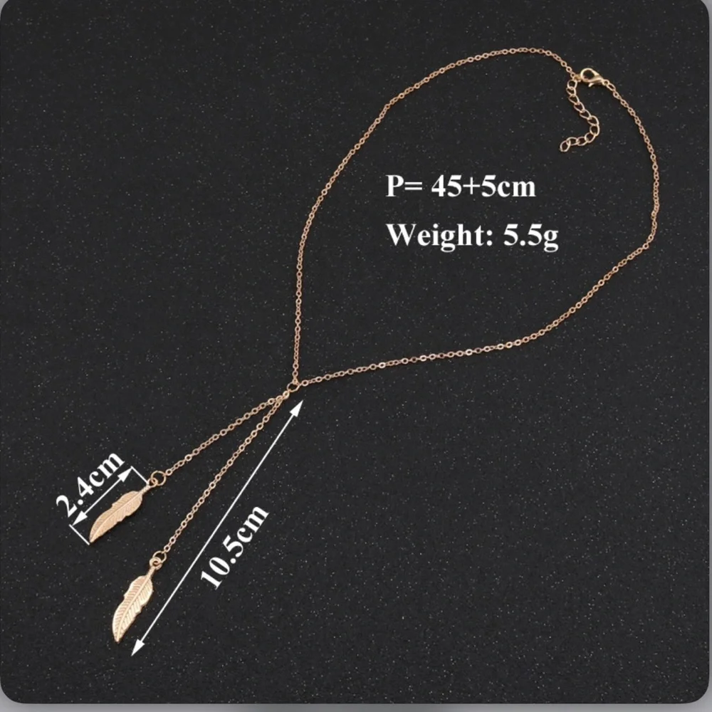 New Fashion Long Gold Color Leaves Choker Pendant Necklace - Picture 7 of 7